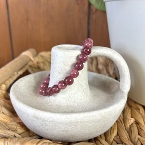 Natural Garnet Agate Gemstone Beaded Bracelet Stretchy Elastic Cord Boho